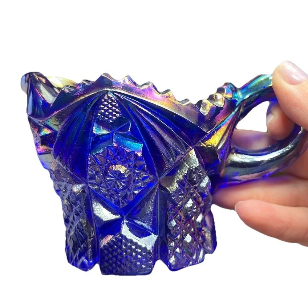 Imperial Carnival Glass Sugar Bowl Creamer Set Cobalt Blue #526 Iridescent Nucuf